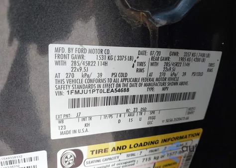 2020 Ford Expedition King Ranch from USA, damaged, VIN 1FMJU1PT0LEA54688